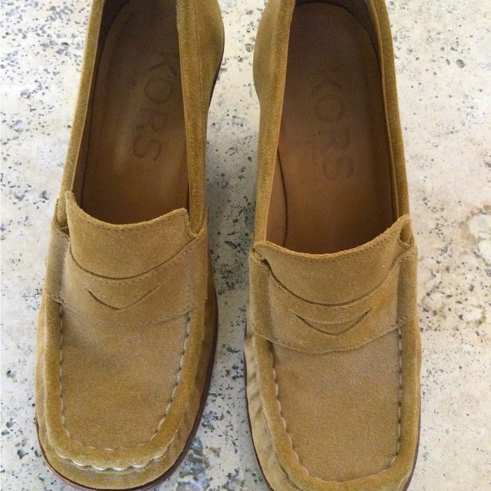 Kors by Michael Kors. Stacked Wood Wedge Shoe. Suede with all leather soul.